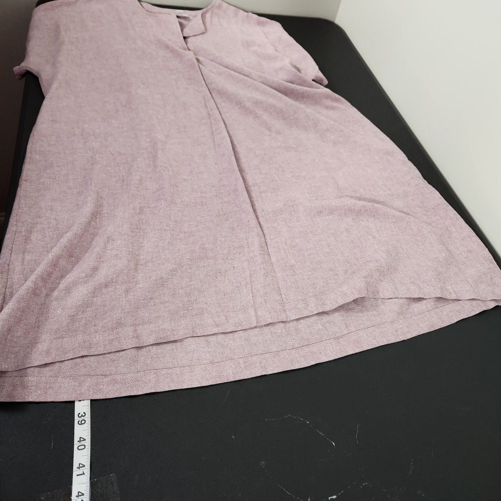 Pure Jill Mauve Linen Blend V-Neck Shift Dress Petite Large Coastal Beachy - Picture 4 of 8